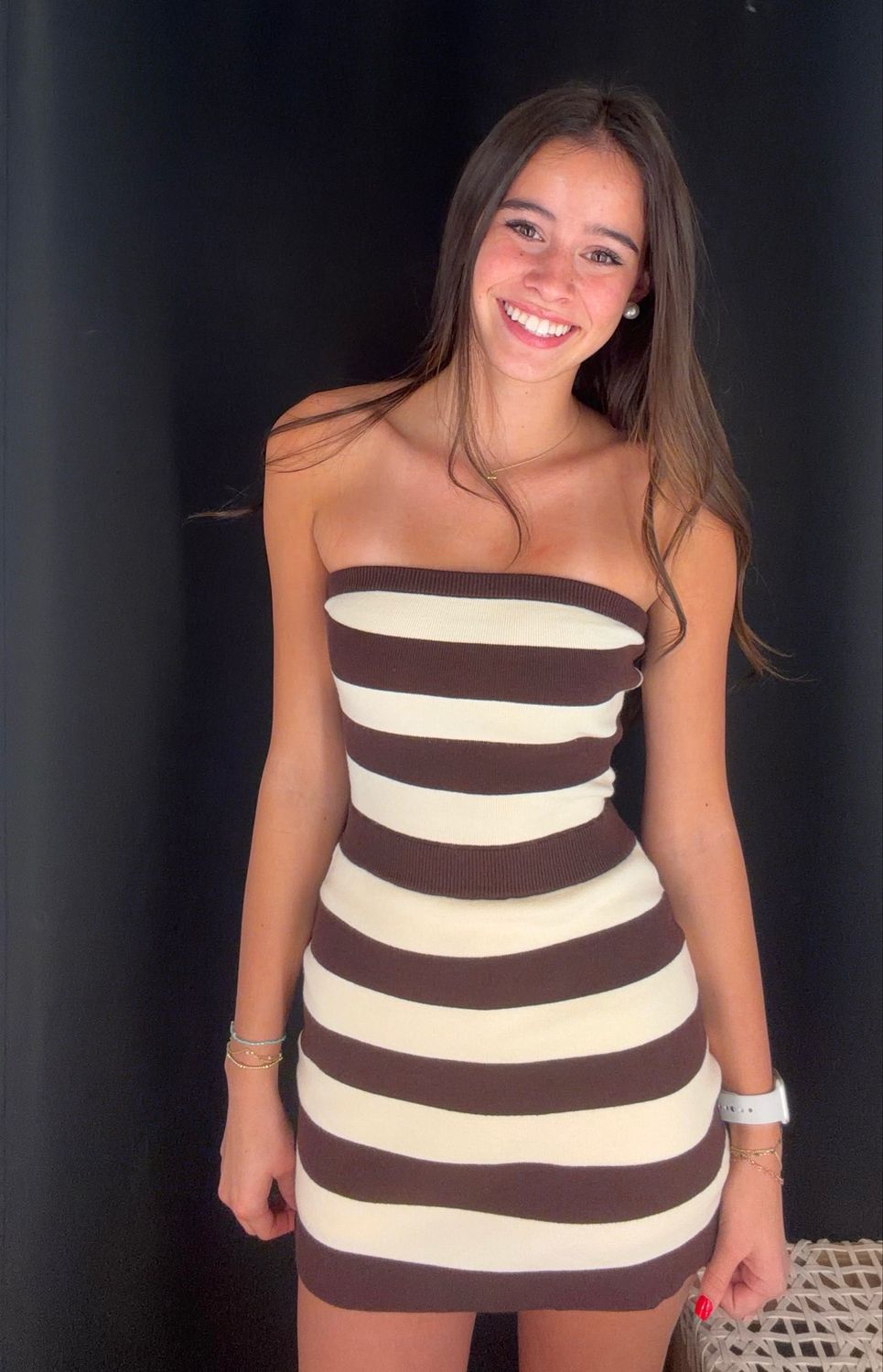 Stripe Sweater Tube Dress-Choc