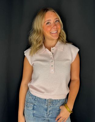 Sweetest Softy Polo Sweater-Pink
