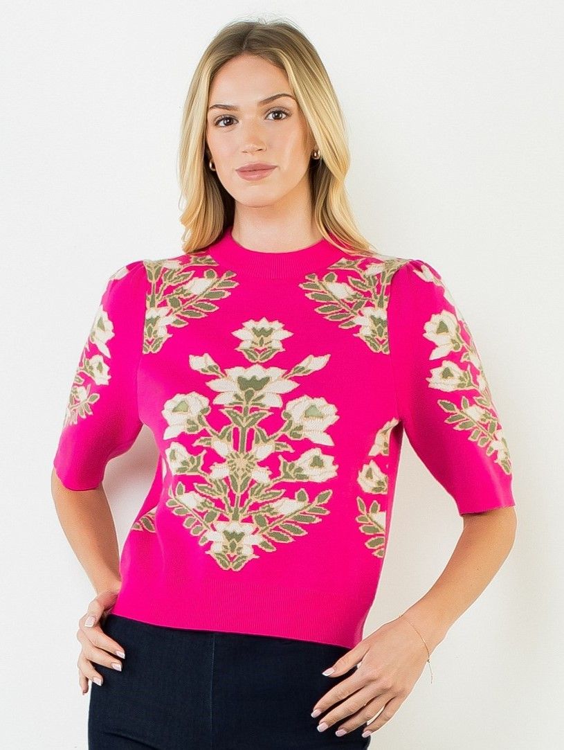 Kaci Floral Sweater-Pink
