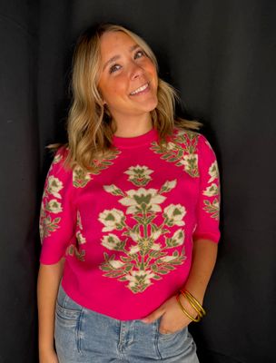 Kaci Floral Sweater-Pink