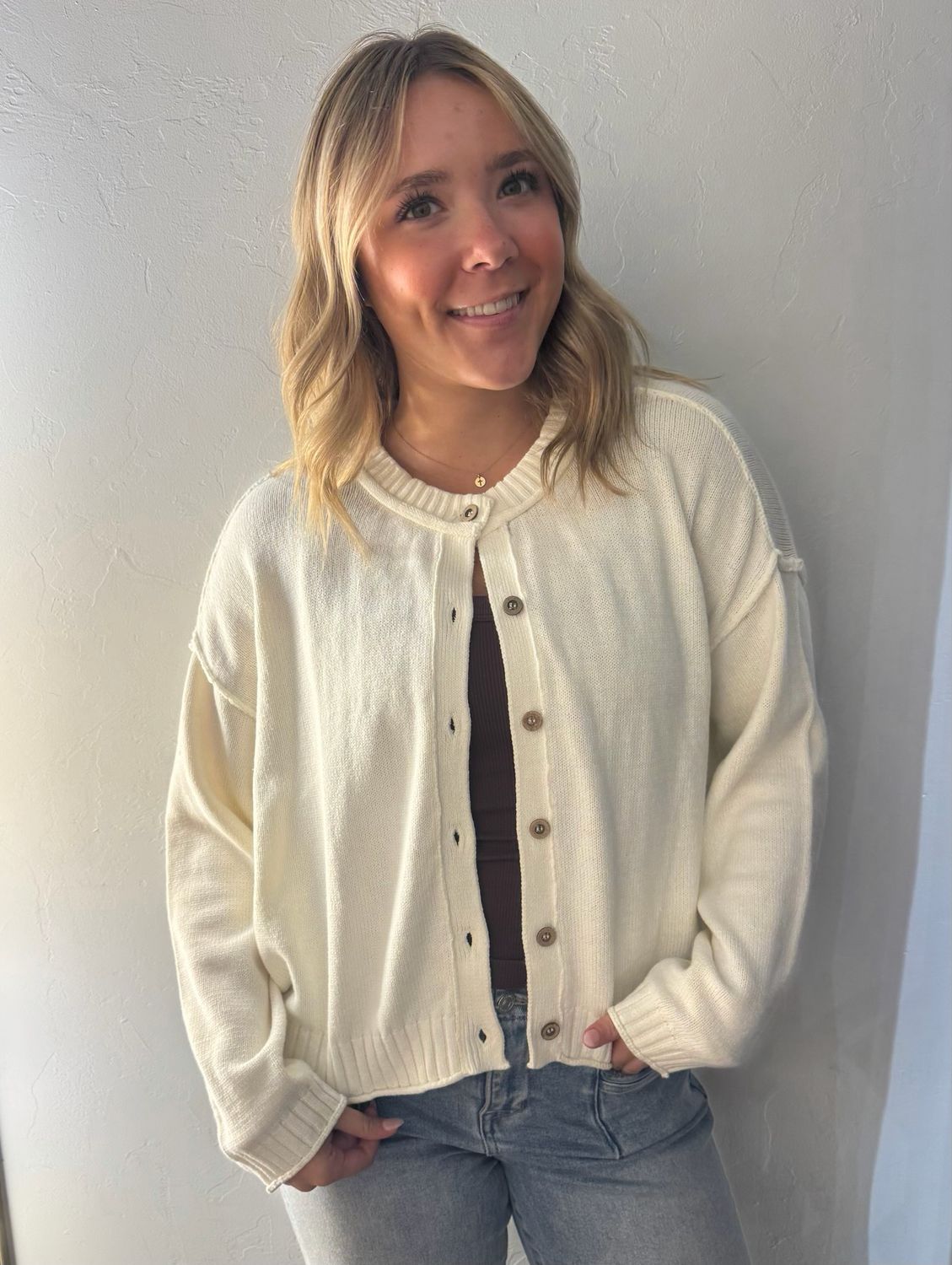 Raw Edge Cardigan-Ivory