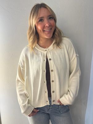 Raw Edge Cardigan-Ivory