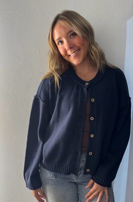 Raw Edge Cardigan-Navy