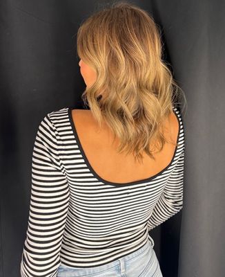 Stripe Low Back Top-Blk