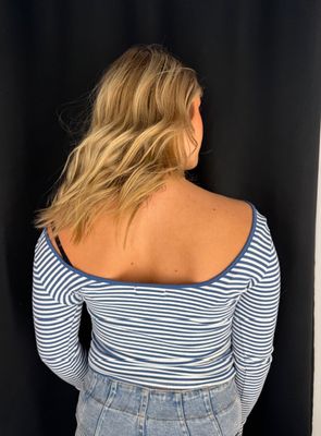 Stripe Low Back Top-Blue