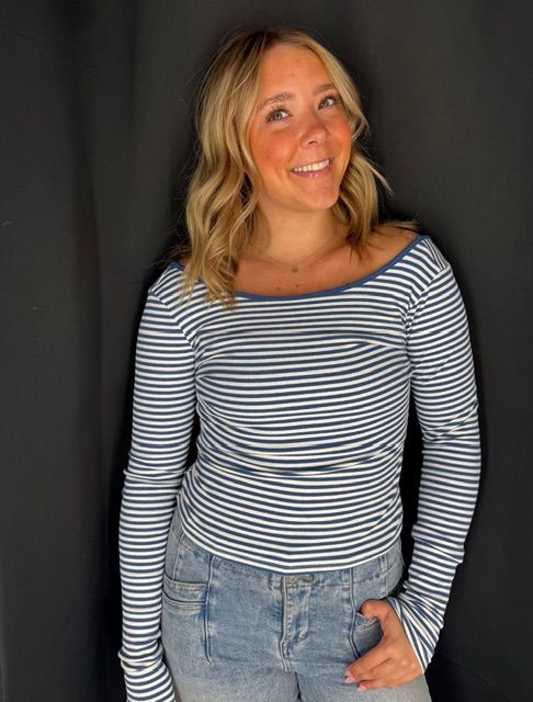 Stripe Low Back Top-Blue