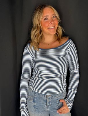 Stripe Low Back Top-Blue