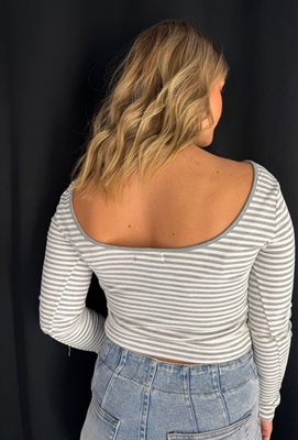 Stripe Low Back Top-Grey