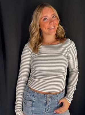 Stripe Low Back Top-Grey