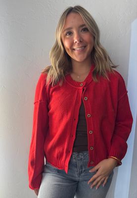 Raw Edge Cardigan-Red
