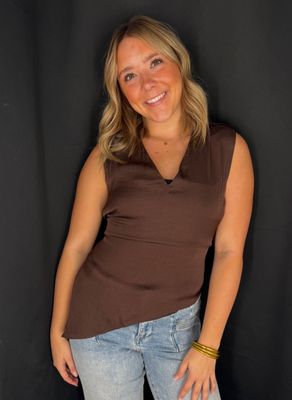 Asymmetrical Silky Top-Choc