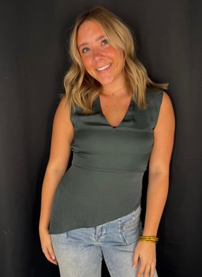 Asymmetrical Silky Top-Green