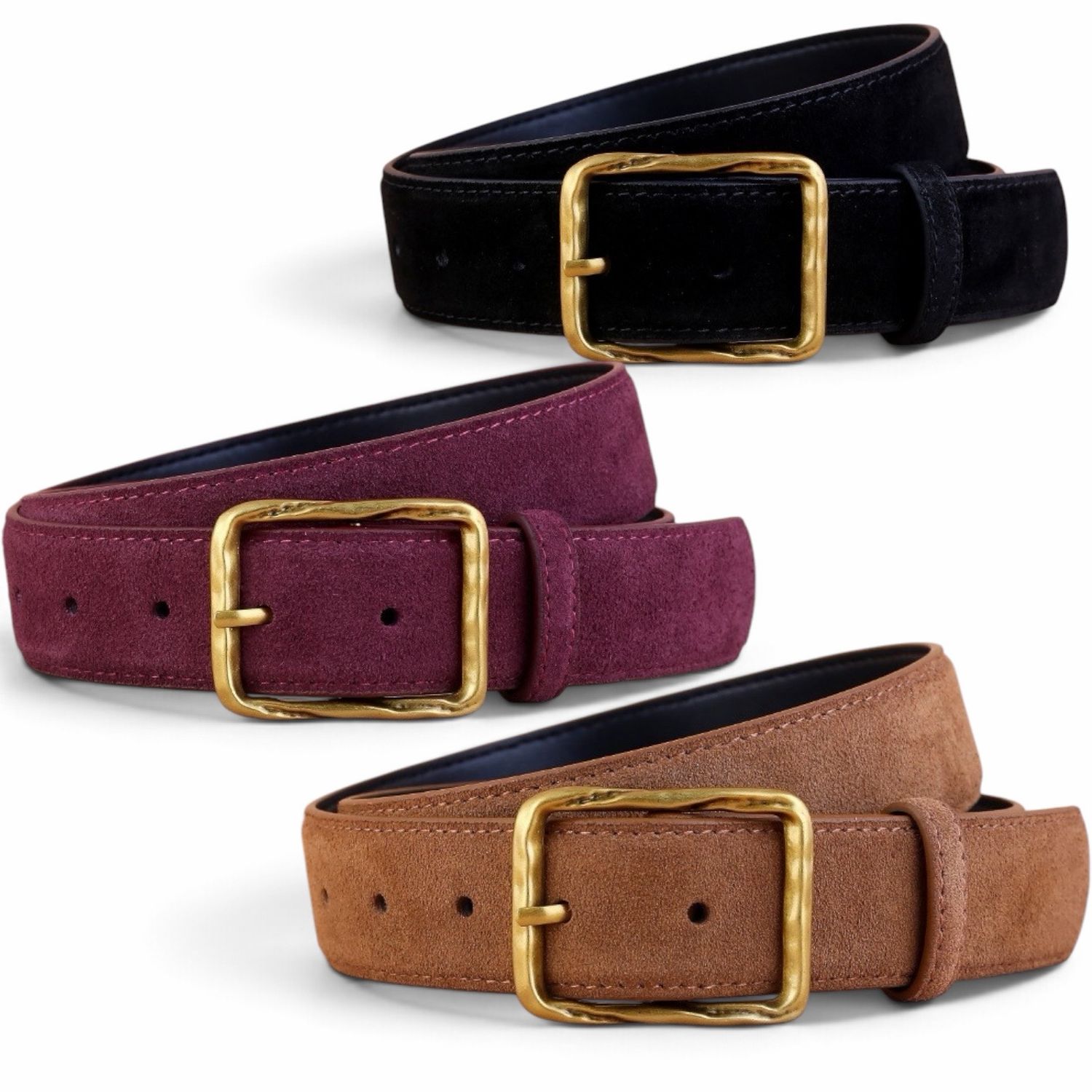 Suede Belt With Brass Buckle