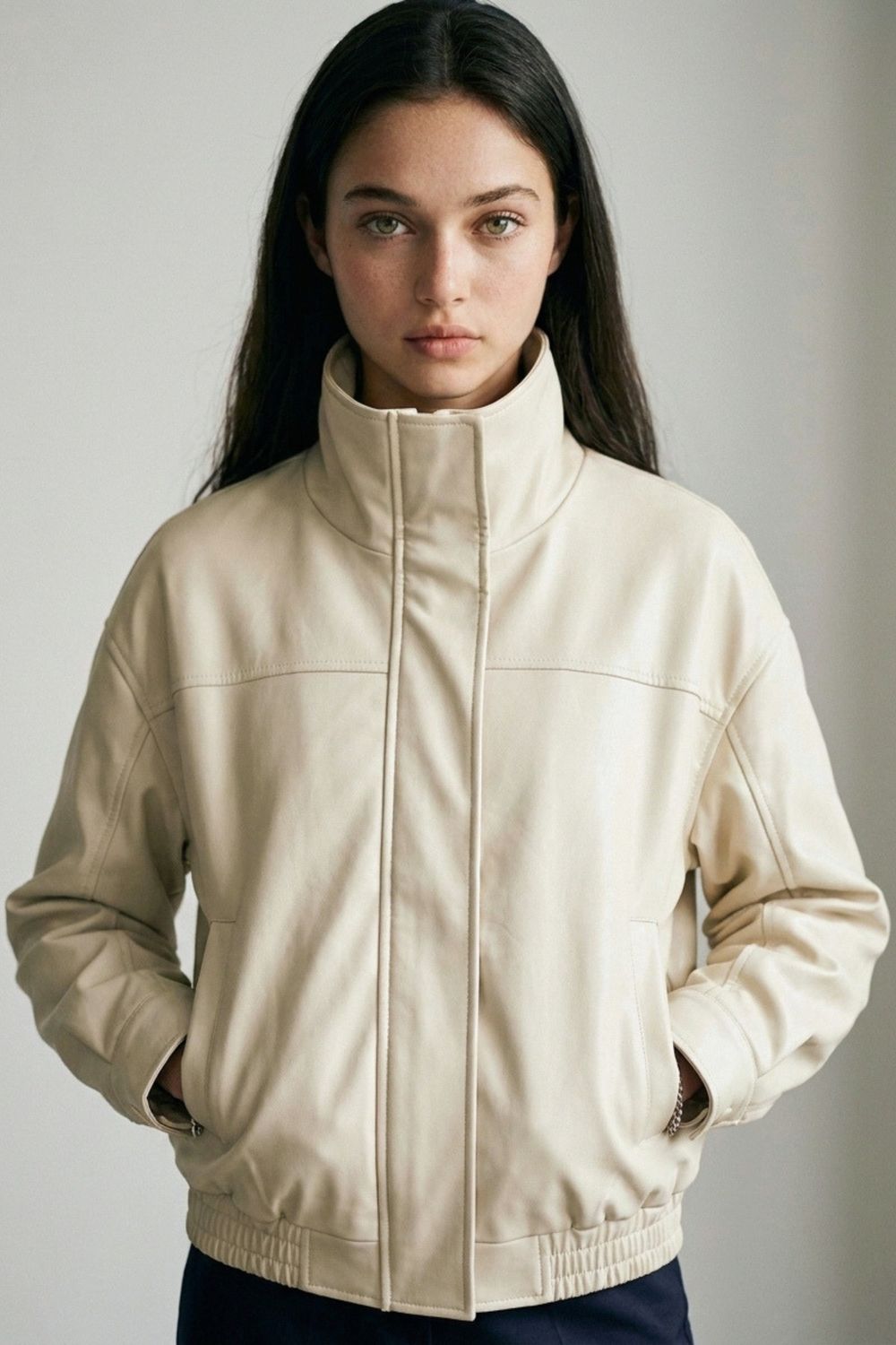 Cream Oversized Vegan Bomber
