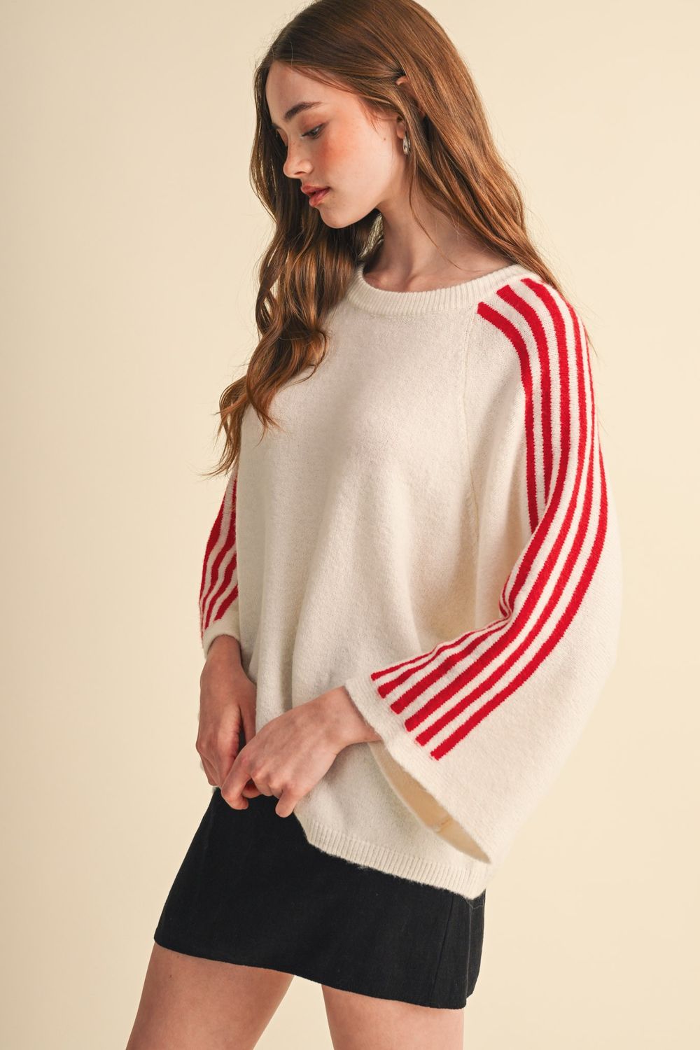 Sally Stripe Sleeve Sweater-Ivory