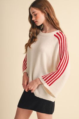 Sally Stripe Sleeve Sweater-Ivory