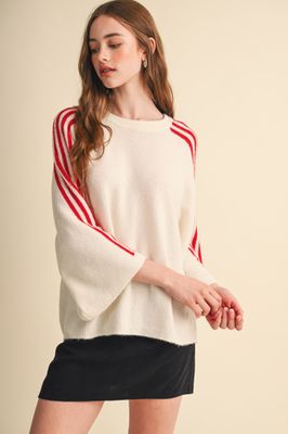 Sally Stripe Sleeve Sweater-Ivory