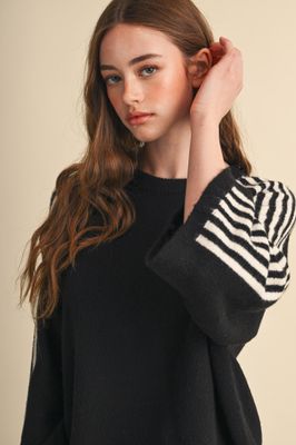 Sally Stripe Sleeve Sweater-Blk