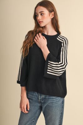 Sally Stripe Sleeve Sweater-Blk