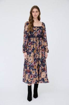 Navy Floral Long Sleeve Maxi