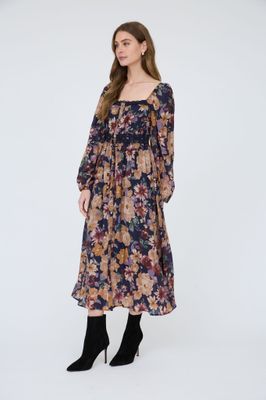 Navy Floral Long Sleeve Maxi