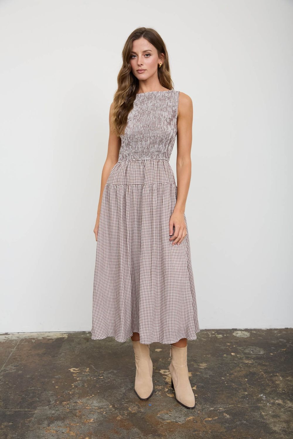 Gingham Smocked Midi Dress