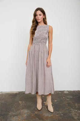 Gingham Smocked Midi Dress