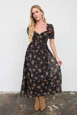 Blk Sweetheart Floral Maxi