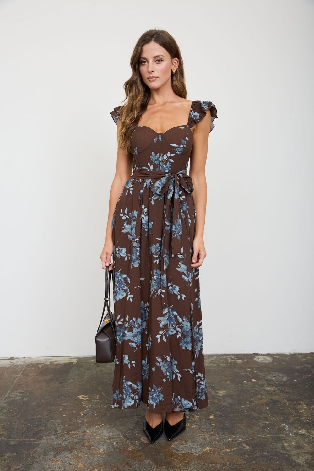 Blue And Brown Corset Maxi