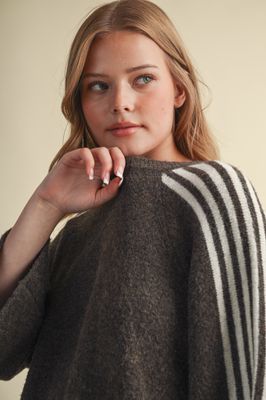 Sally Stripe Sleeve Sweater-Brown