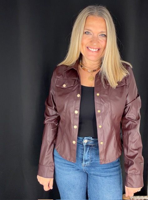 Vegan Leather Shacket-Wine
