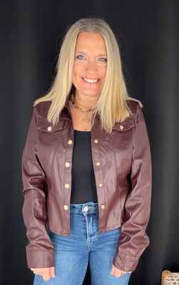 Vegan Leather Shacket-Wine