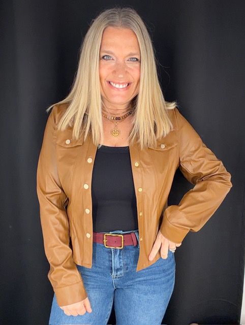 Vegan Leather Shacket-Camel