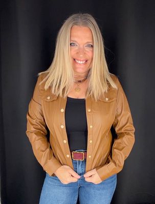 Vegan Leather Shacket-Camel