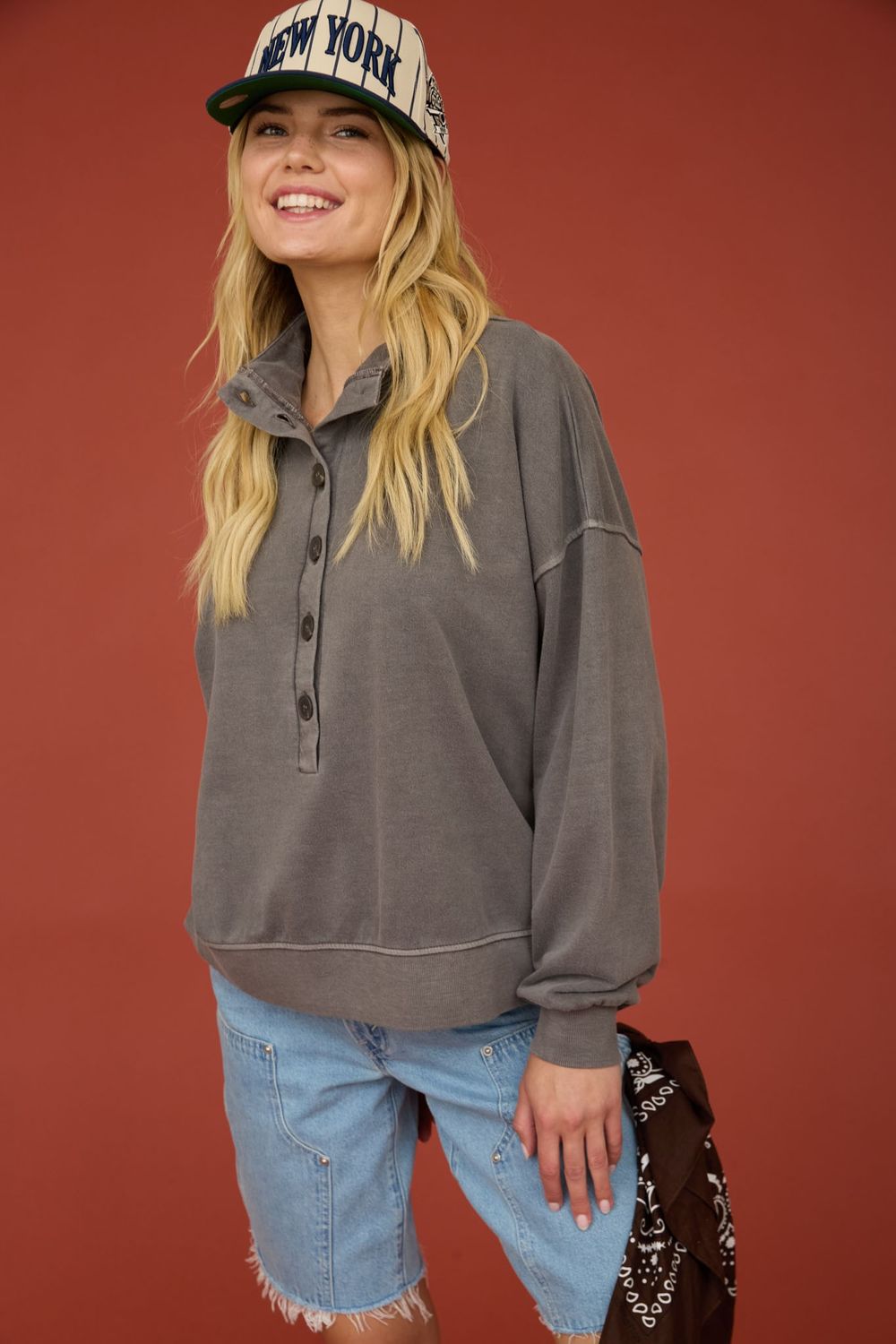 Charcoal Mock Henley