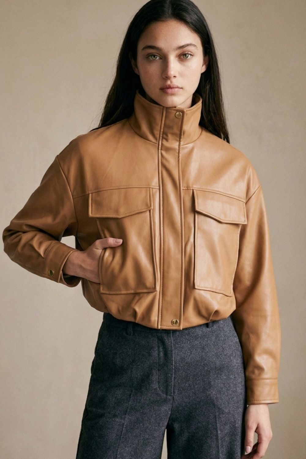 Camel Crop Vegan Jkt