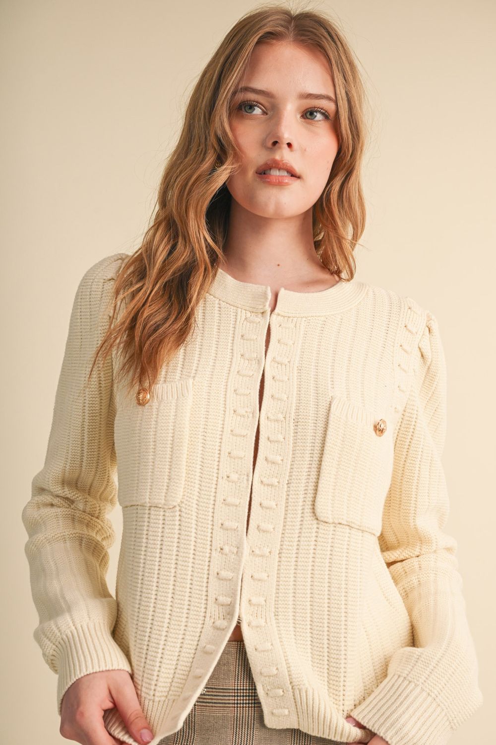 Patch Pocket Button Cardi-Ivory