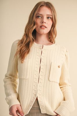 Patch Pocket Button Cardi-Ivory