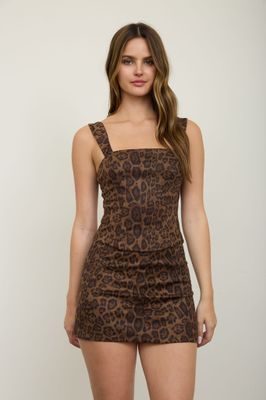 Suede Leopard Square Neck Top
