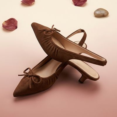 Rouched Kitten Heel-Brn