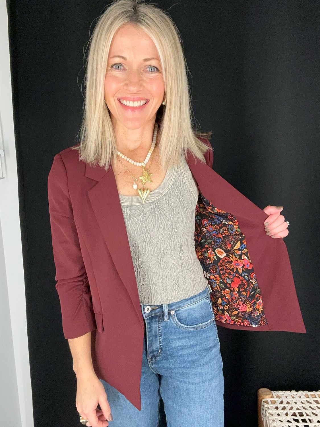 Wine Rouched Blazer