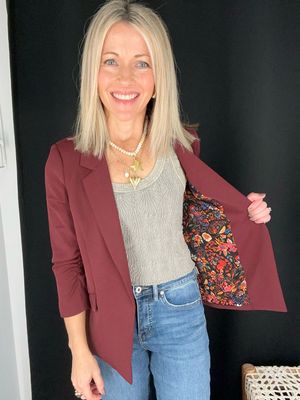 Wine Rouched Blazer