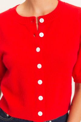 Patricia Puff Sleeve Cardi-Red