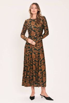 Green And Bronze Burnout Dress