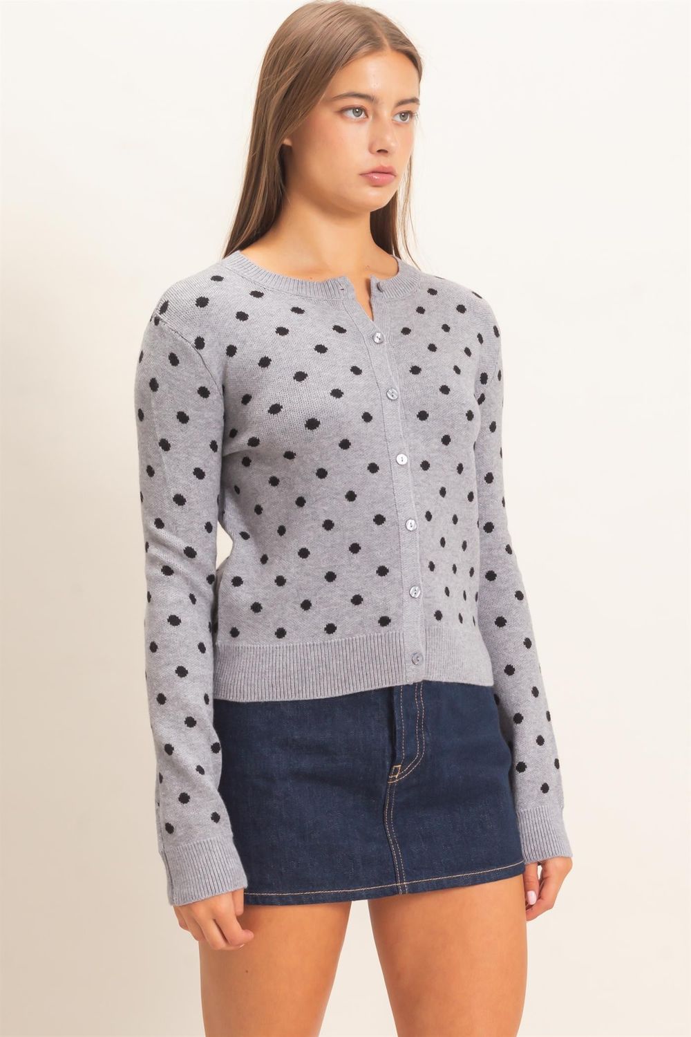 Lt Grey Dotty Cardi