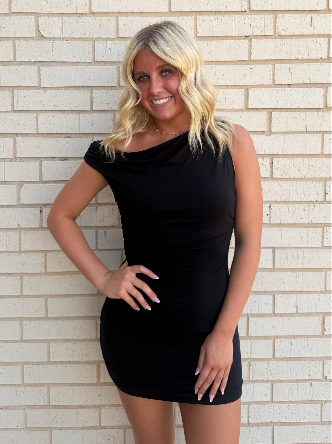 Off Shoulder Black Knit Dress