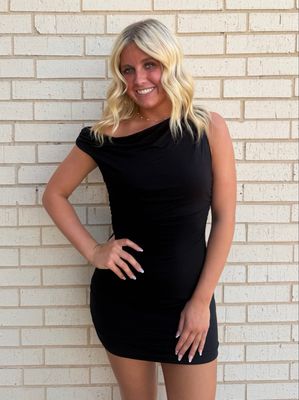 Off Shoulder Black Knit Dress