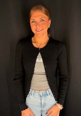 Long Sleeve Scallop Cardi-blk