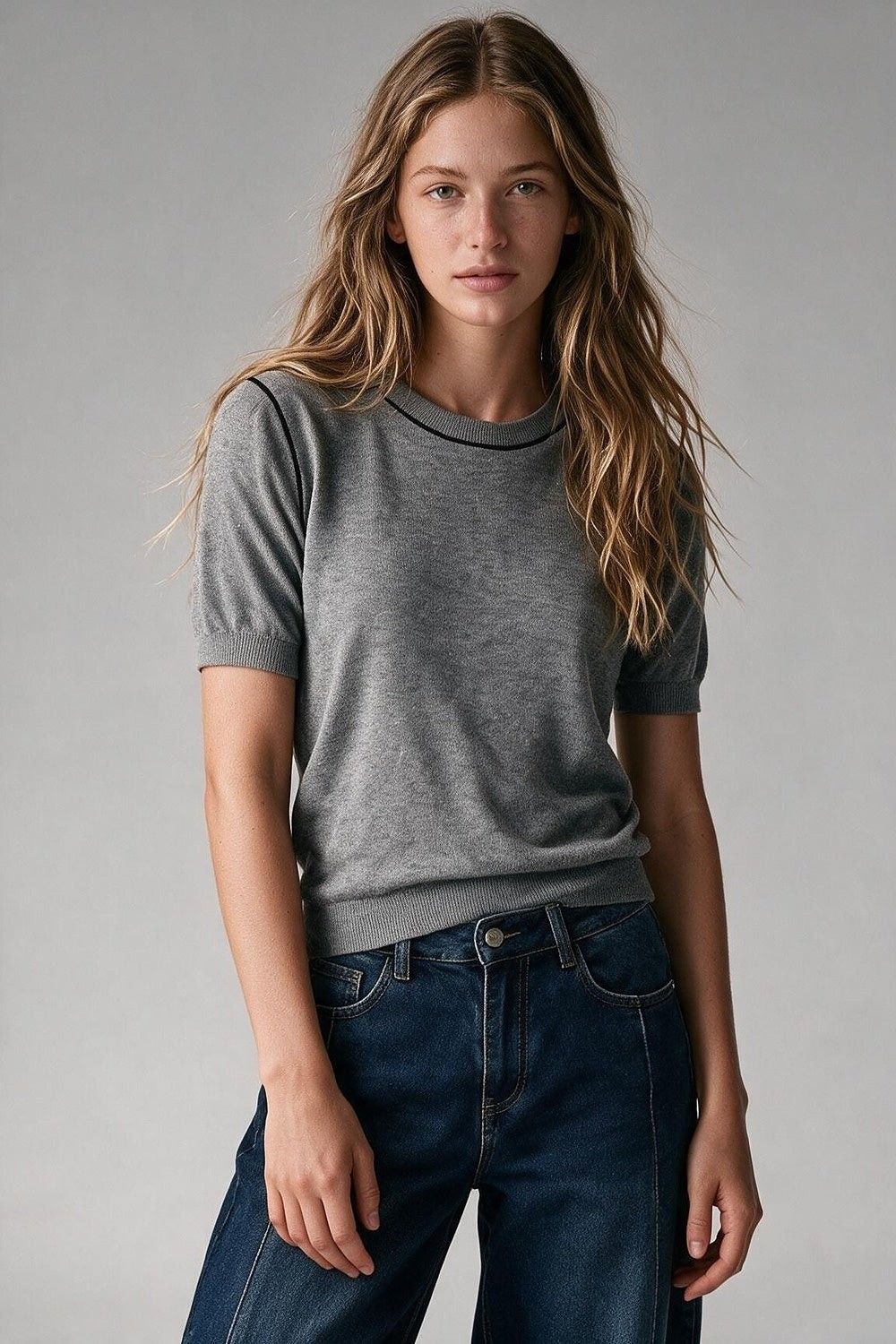 Lana Contrast Sweater-Grey