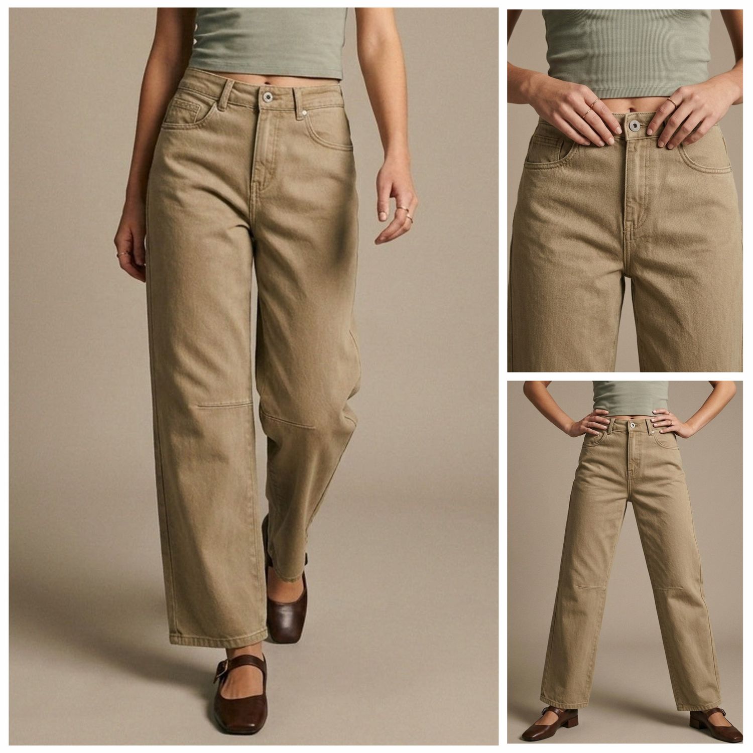 Twill Barrel Jean-Beige
